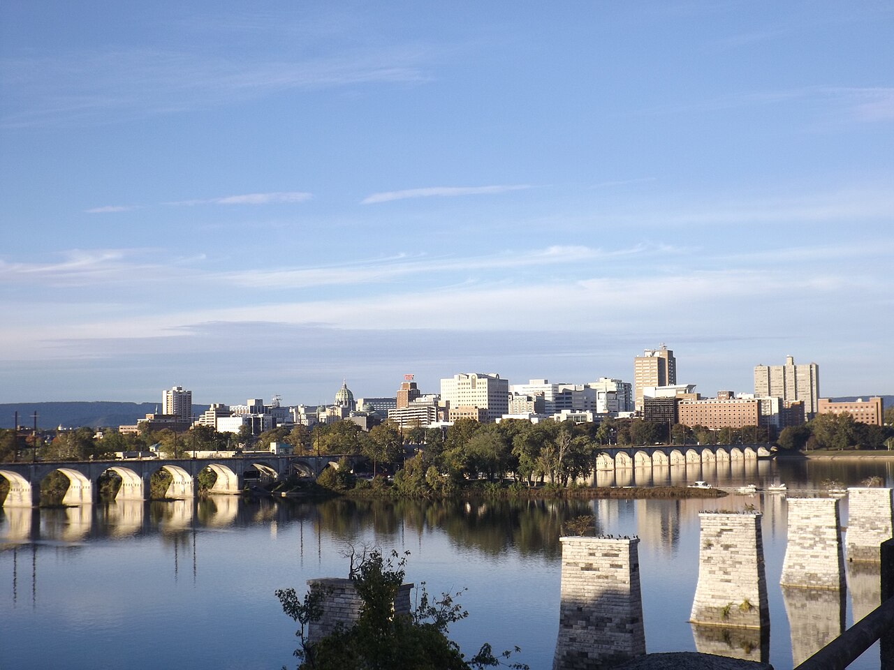 Harrisburg Pennsylvania skyline across the Susquehanna River