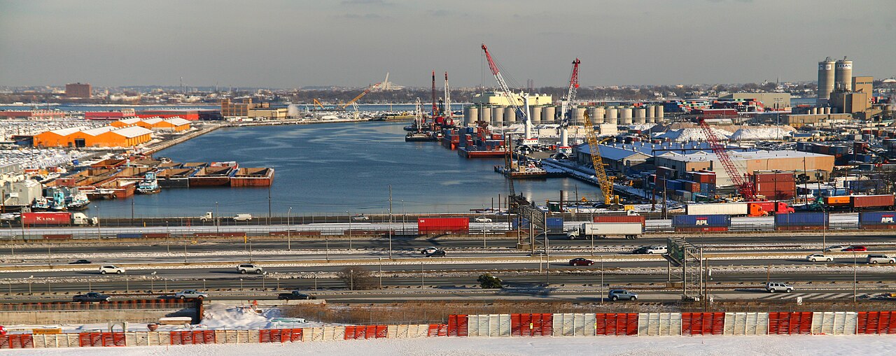 Port Newark industrial waterfront and New Jersey Turnpike
